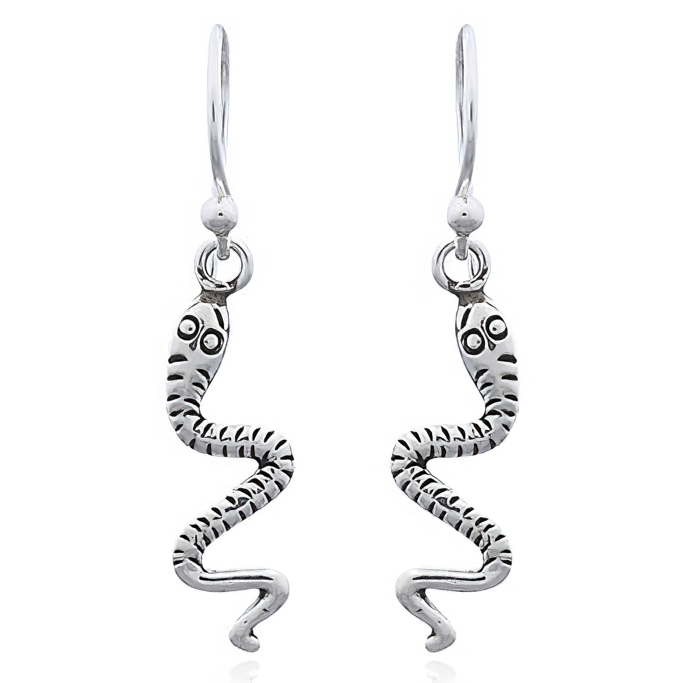 925 Silver Antiqued Flutes Stunning Snake Earrings by BeYindi 