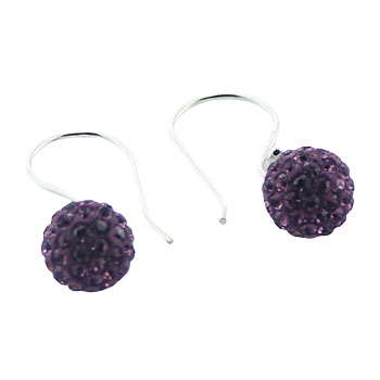 Silver Czech Crystals Dangle Earrings Purple Sparkle Spheres by BeYindi 