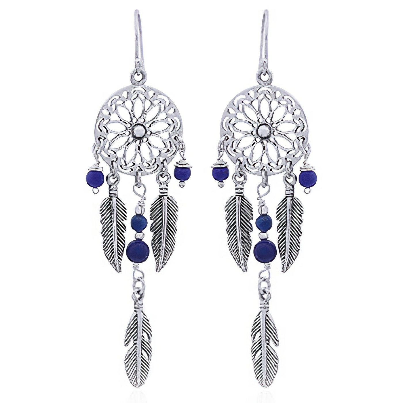 Silver and Lapis Lazuli Dream Catcher Earrings by BeYindi 