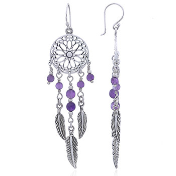 Silver and Amethyst Dream Catcher Earrings by BeYindi 