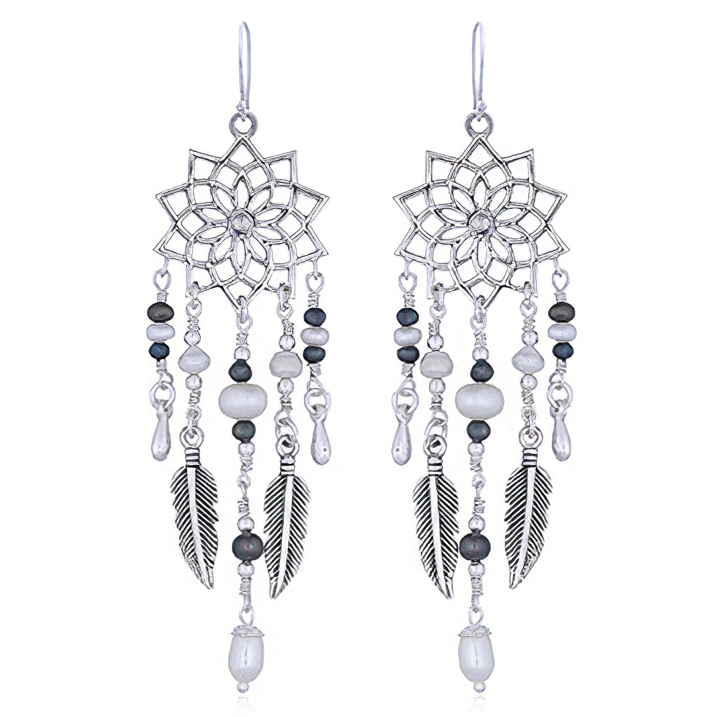 Lotus Freshwater Mandala Earrings with Pearls by BeYindi 
