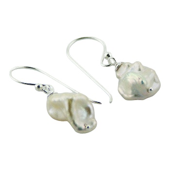 Silver Dangle Earrings Freshwater Pearls Conch Shapes by BeYindi 