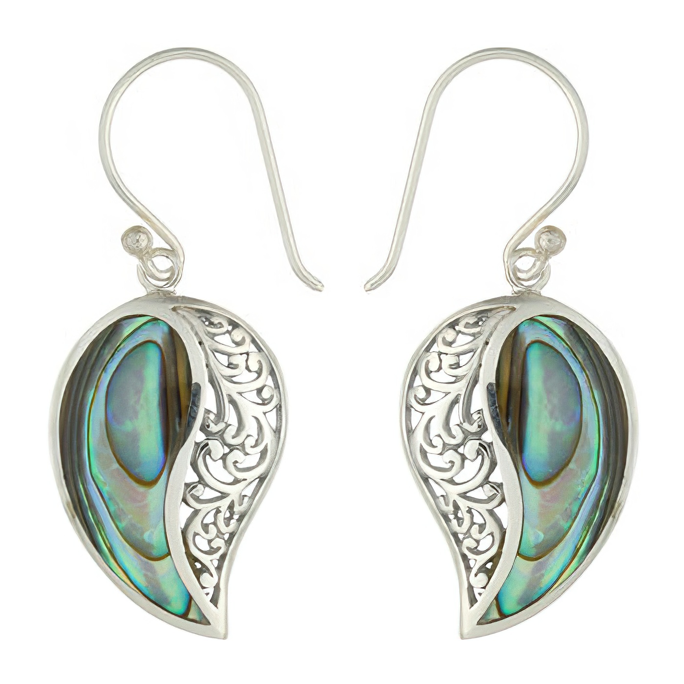Abalone Paisley Sterling Silver Dangle Earrings Swirling Decor by BeYindi 