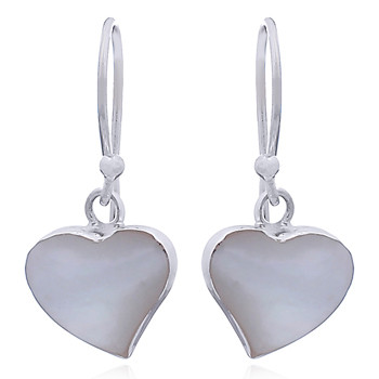 Sterling Silver MOP Slanted Heart Dangle Earrings by BeYindi 