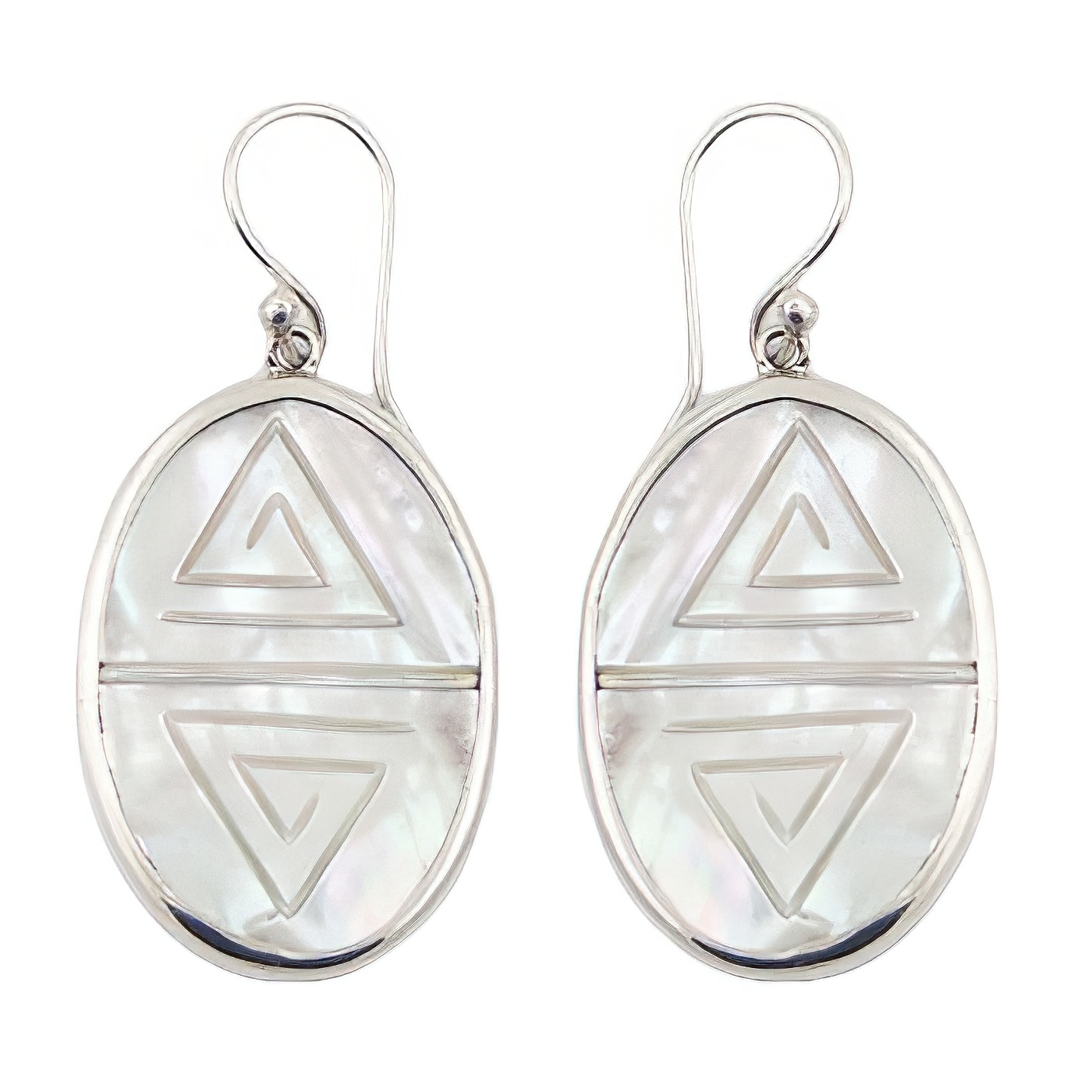 Engraved Mother Of Pearl Striking Oval 925 Silver Danglers by BeYindi 