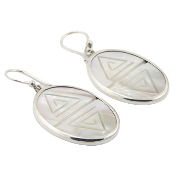 Engraved Mother Of Pearl Striking Oval 925 Silver Danglers by BeYindi 