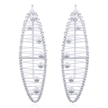 Spinning Balls In Wire Closed Up Marquise Rhodium Plated Drop Earrings by BeYindi 