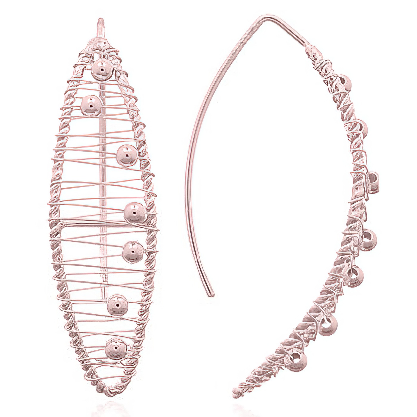 Spinning Balls In Wire Closed Up Marquise Rose Gold Plated Earrings by BeYindi 