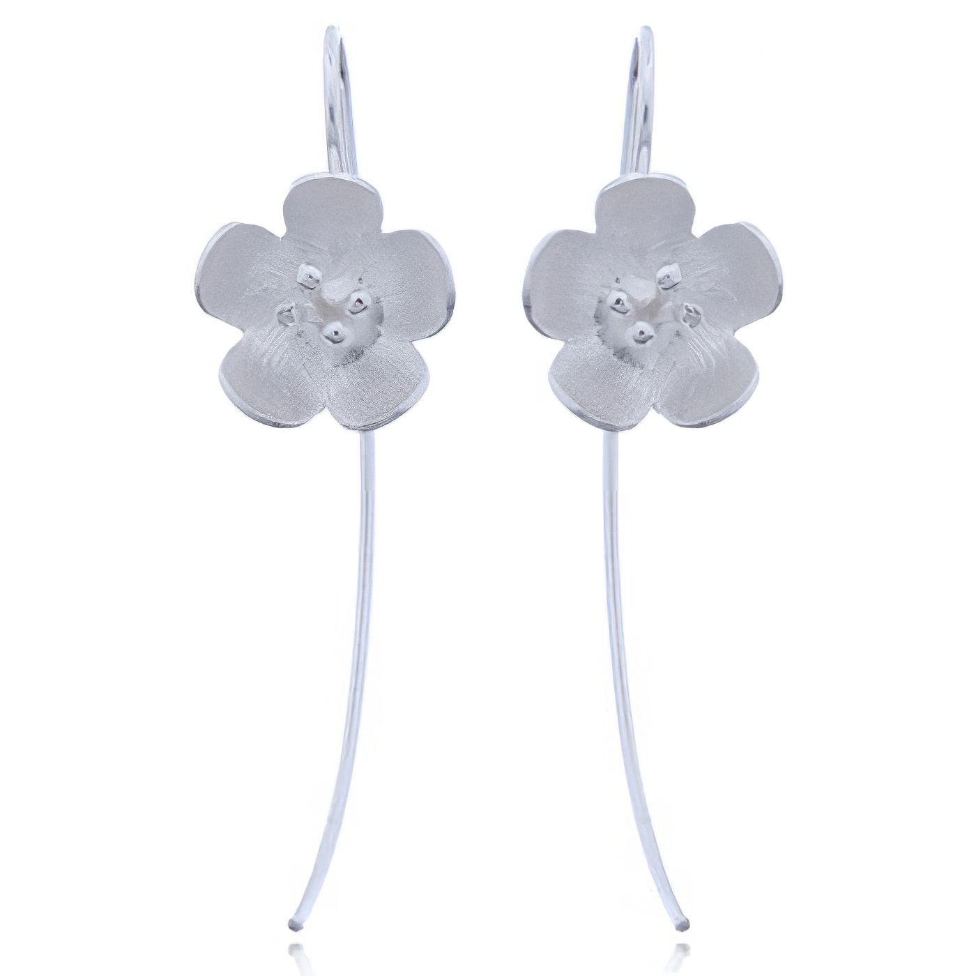 Daisy Flower Silver Long Drop Earrings by BeYindi 