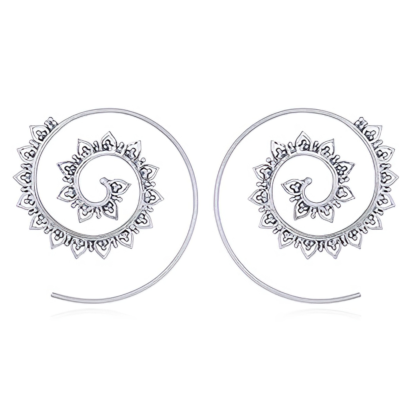 Silver Spiral Earrings Row of Tiny Open Petals by BeYindi 