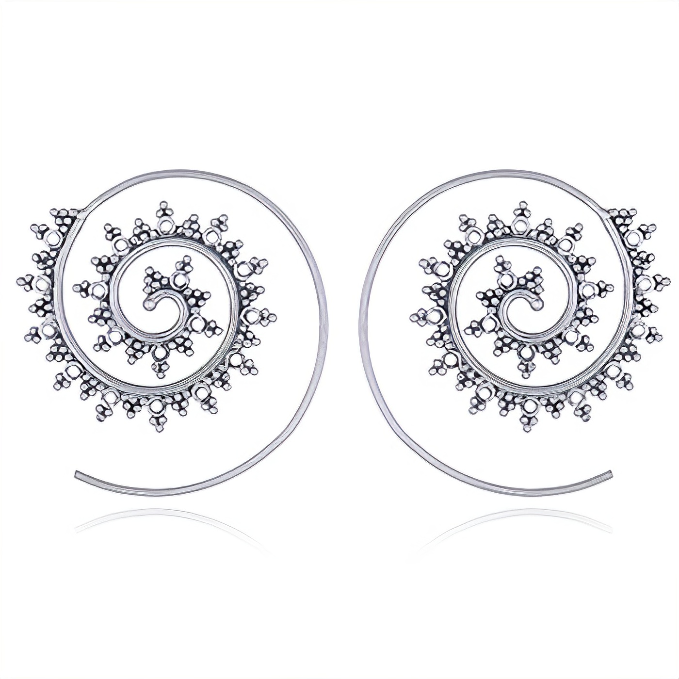 Silver Spiral Earrings Open Sunburst by BeYindi 