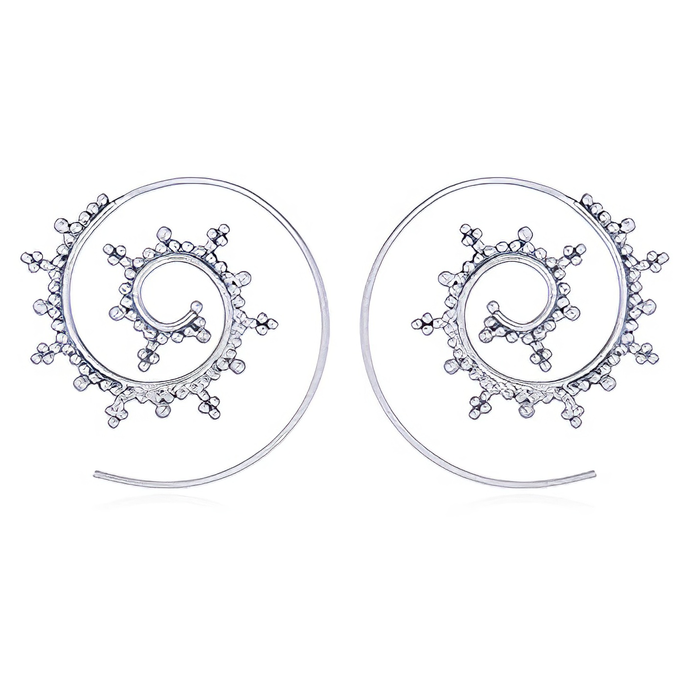 Silver Spiral Earrings Row of Tiny Dots by BeYindi 