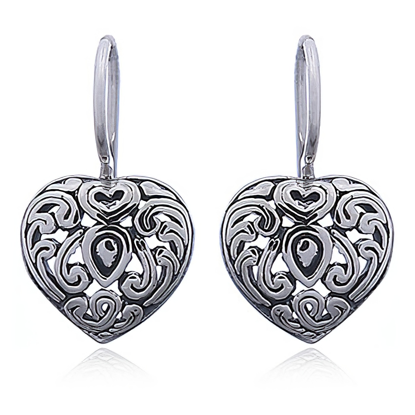 Antiqued Silver Heart Drop Earrings Inverted Teardrop by BeYindi 