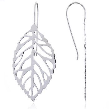 Casted Polished Sterling Silver Leaf Drop Earrings by BeYindi 
