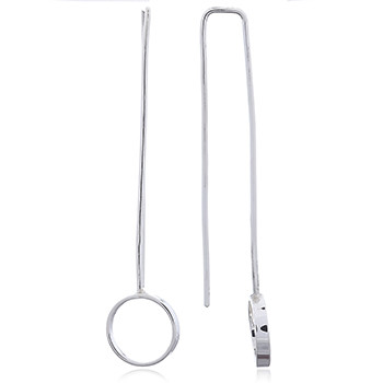Long Silver Wire Stick Earrings Open Circle by BeYindi 