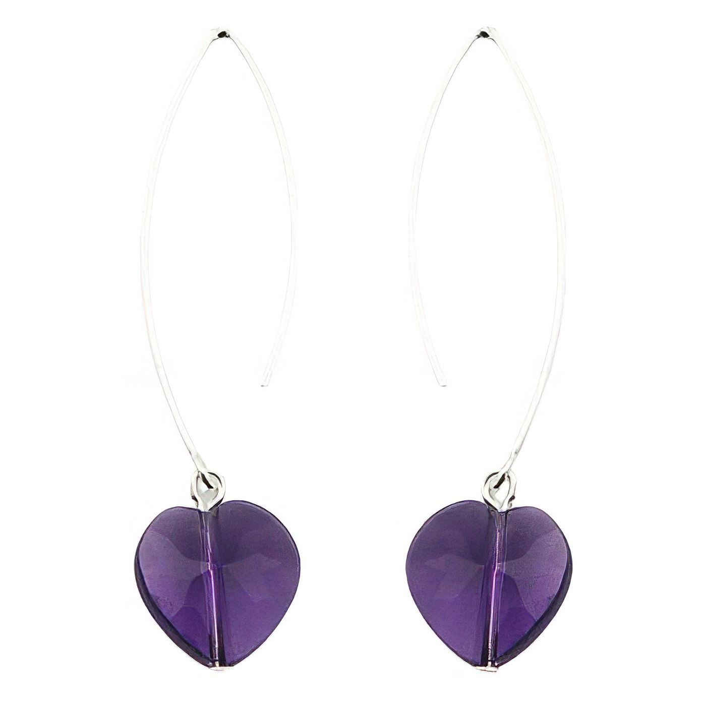 Czech Glass Crystal Purple Hearts 925 Silver Drop Earrings by BeYindi 