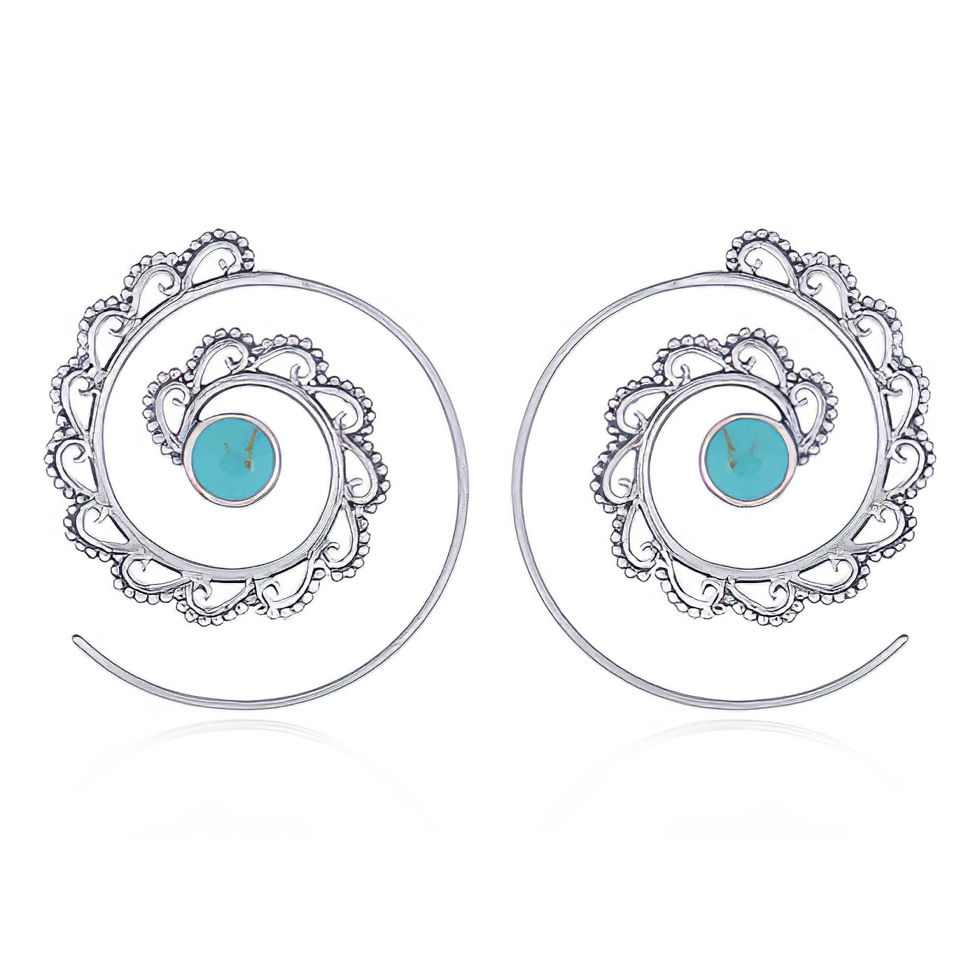 Beaded Wavy Silver Drop Earrings With Turquoise by BeYindi 
