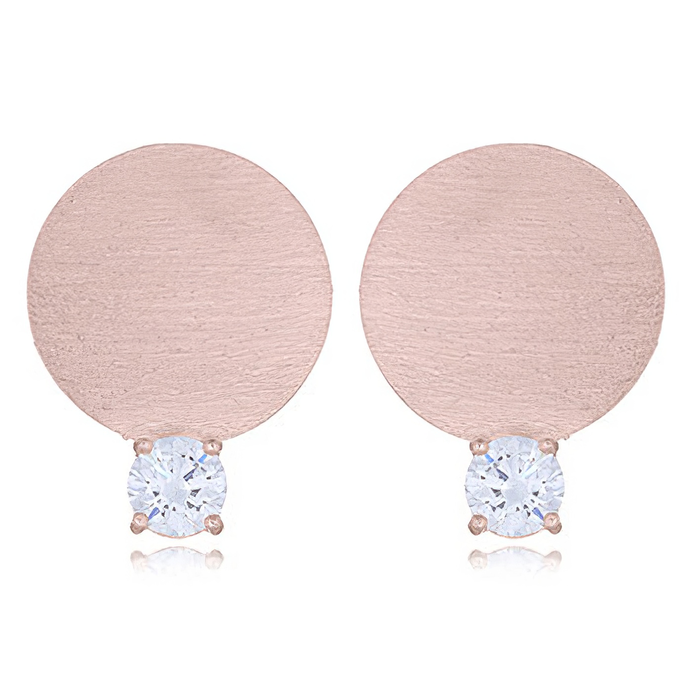 Brushed Rose Gold Plated Disc CZ Stud Earrings by BeYindi 