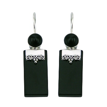 Black Agate Mixed Shapes Ajoure Silver Drop Earrings by BeYindi 
