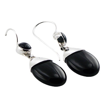 Black Agate Earrings Oval & Round Cabochons Drops by BeYindi 