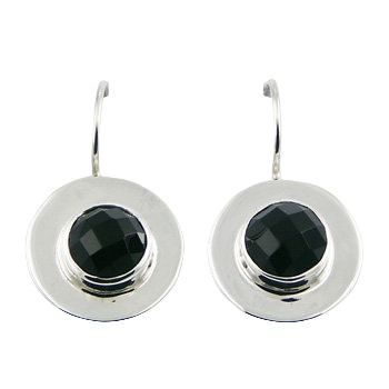 Petite Silver Drop Earrings Round Faceted Black Agate by BeYindi 