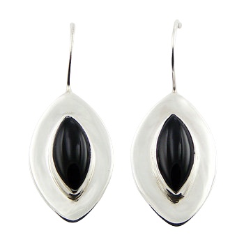 Marquise Cut Black Agate Gemstone Drop Earrings by BeYindi 