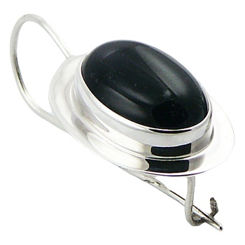 Black Agate Oval Polished Flange Surround Earrings by BeYindi 2
