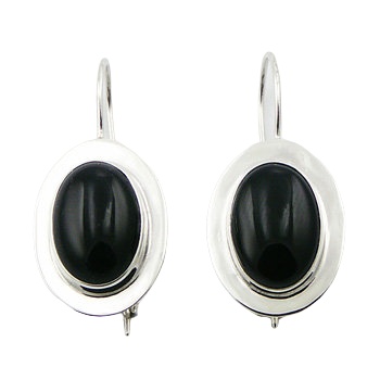 Black Agate Oval Polished Flange Surround Earrings by BeYindi 
