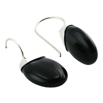 Ovate Cut Black Agate Sterling Silver Drop Earrings by BeYindi 