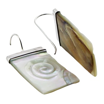 Carved Twirl Relief Mother Of Pearl 925 Silver Earring by BeYindi 