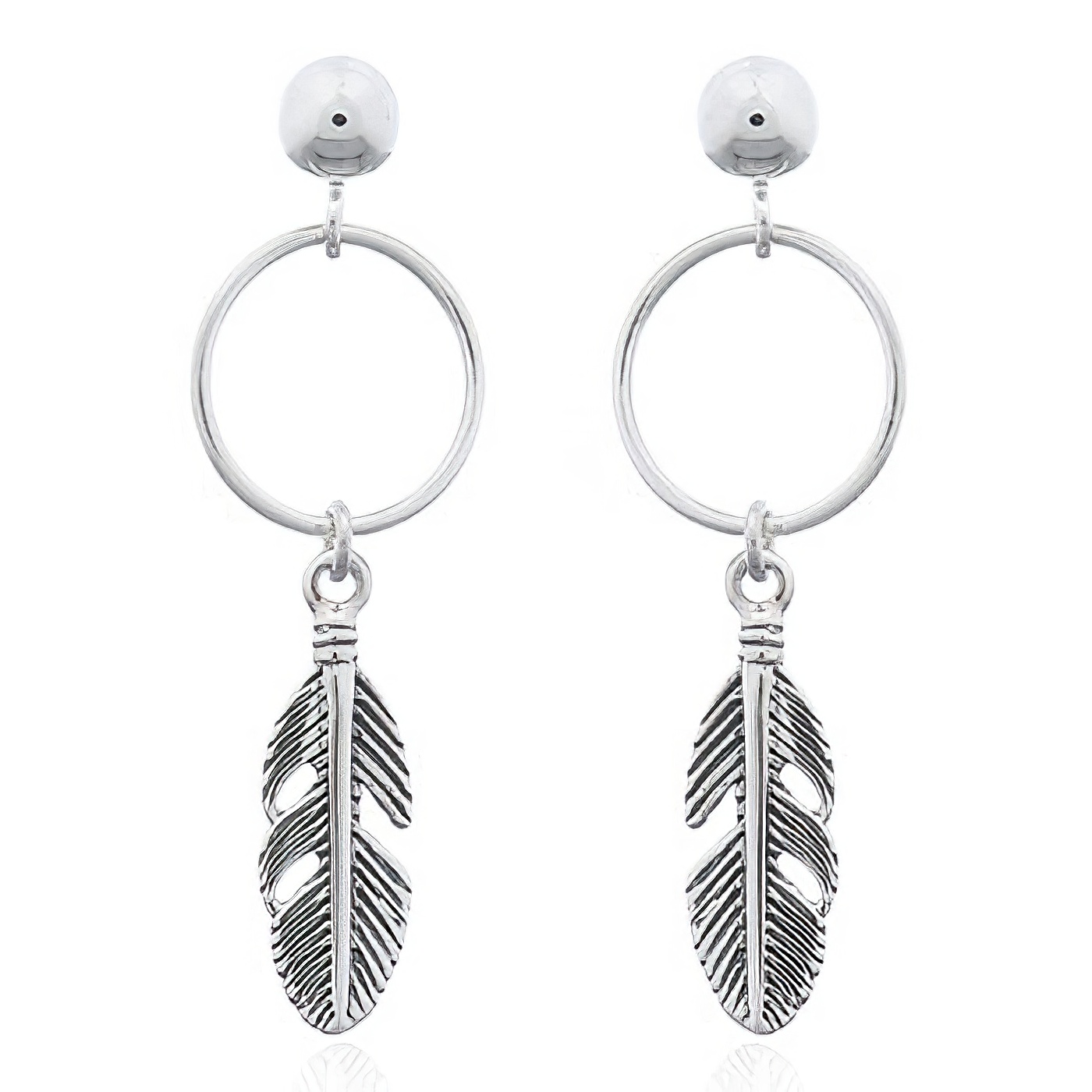 Tribal Feather Hanging 925 Silver Stud Earrings by BeYindi 
