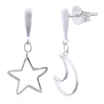 Moon And Star In A Pair Silver Plated 925 Earrings by BeYindi 