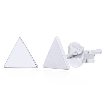 Little Plain Triangle Silver Stud Rhodium Plated Earrings by BeYindi 