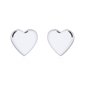Little Plain Heart Silver 925 Stud Rhodium Plated Earrings by BeYindi 