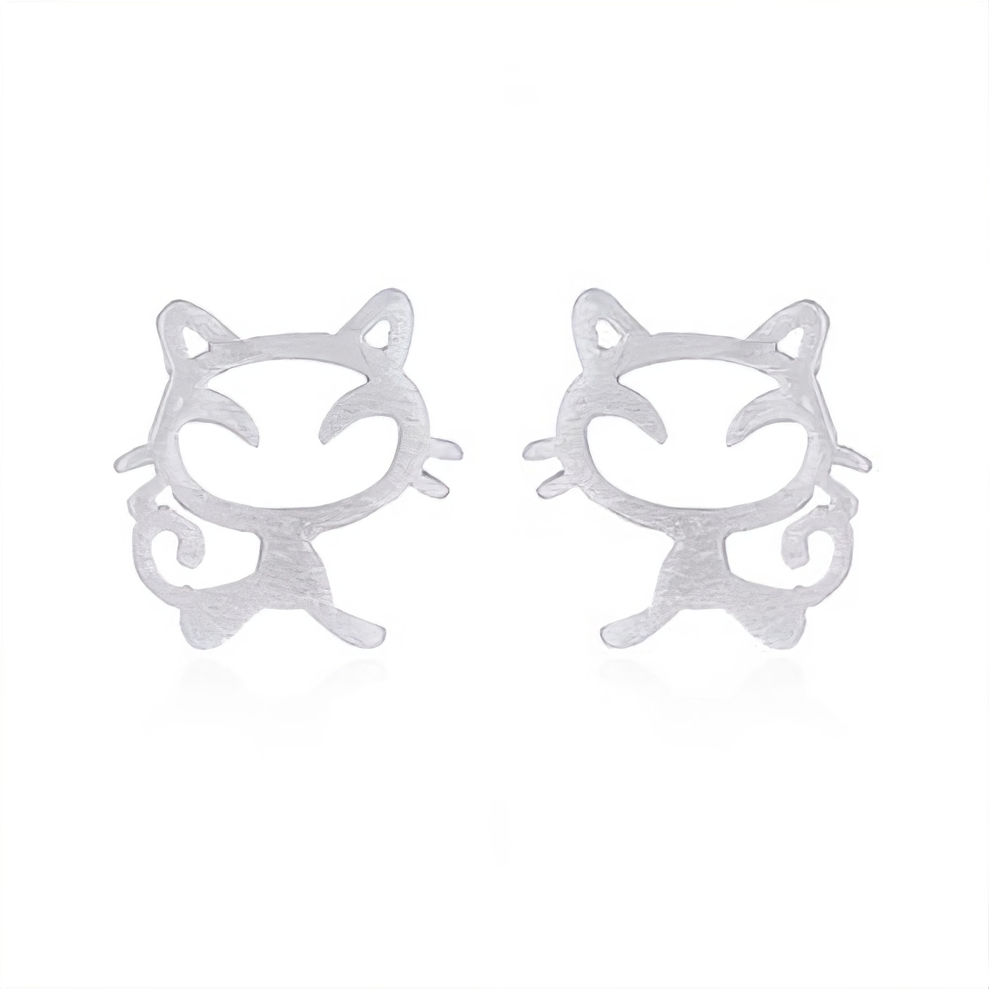 Silver Brushed Pussy Cat 925 Stud Earrings by BeYindi 