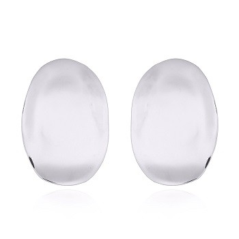 Oval Silver Plain Disc Stud Earrings by BeYindi 