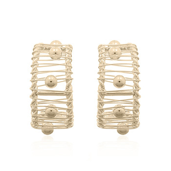 925 Balls Rolling On Wires Of The Curve Yellow Gold Stud Earrings by BeYindi 