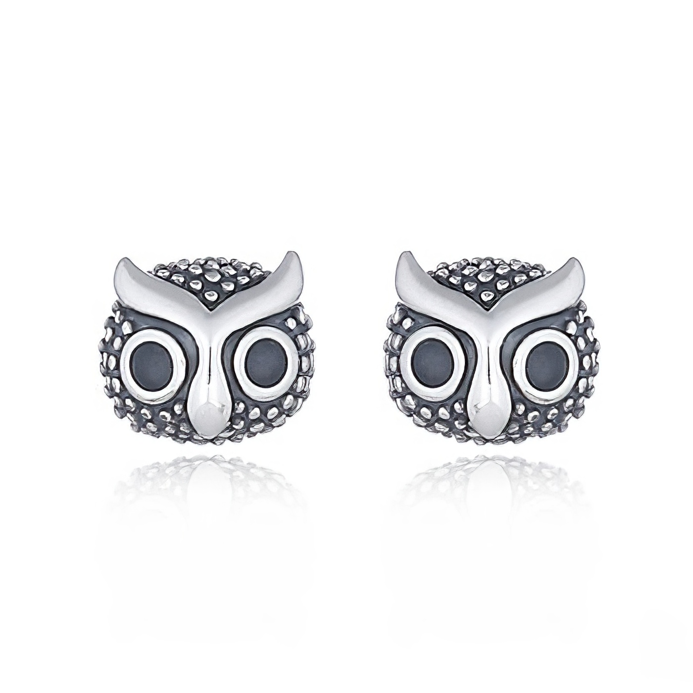 Lovable Owl Silver Oxidized Stud Earrings by BeYindi 