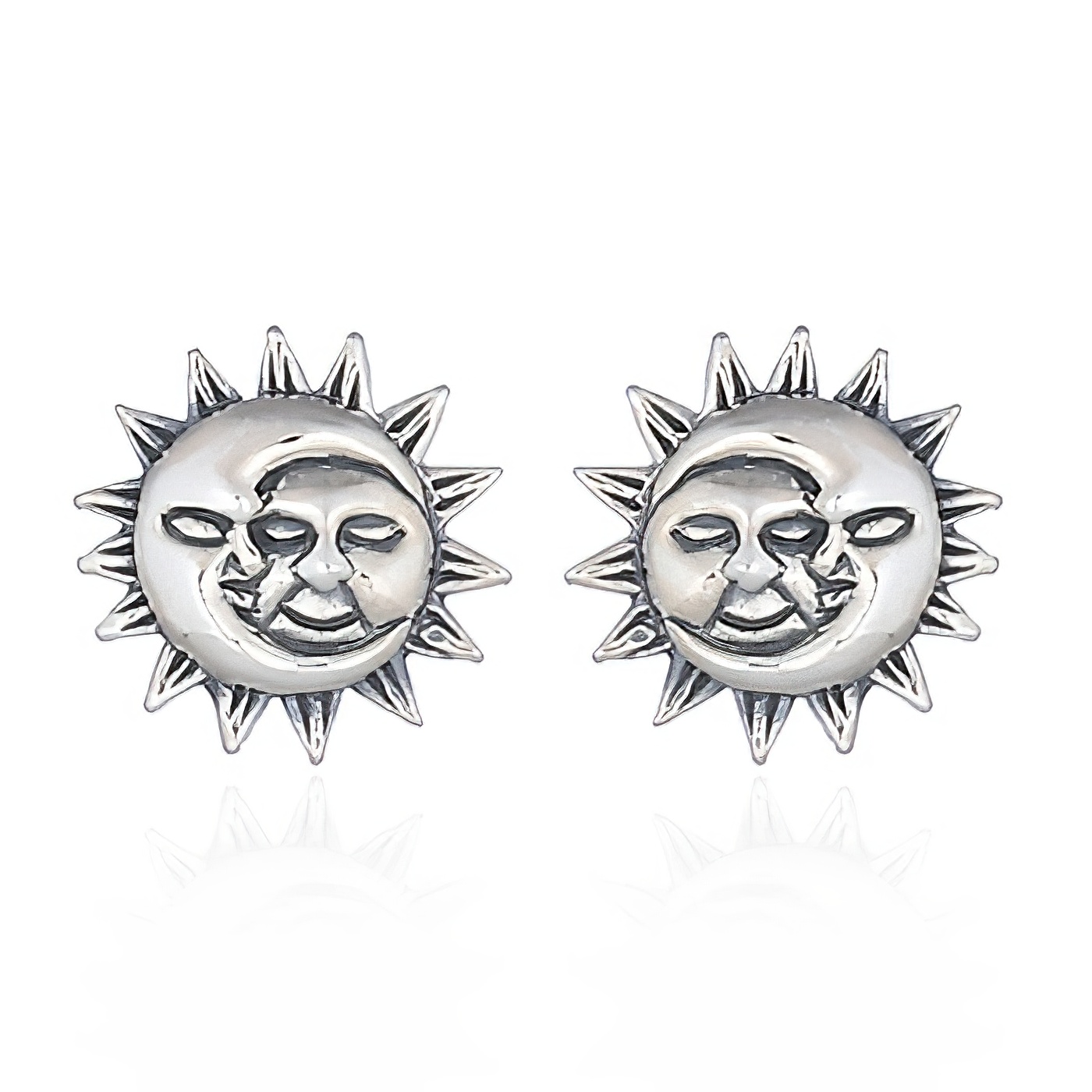 Crescent Moon And Sun 925 Silver Earrings by BeYindi 