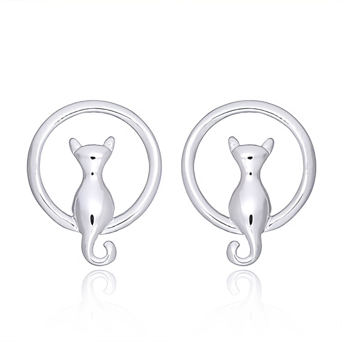 Lonely Kitty In Crescent Moon Silver Stud Earrings by BeYindi 