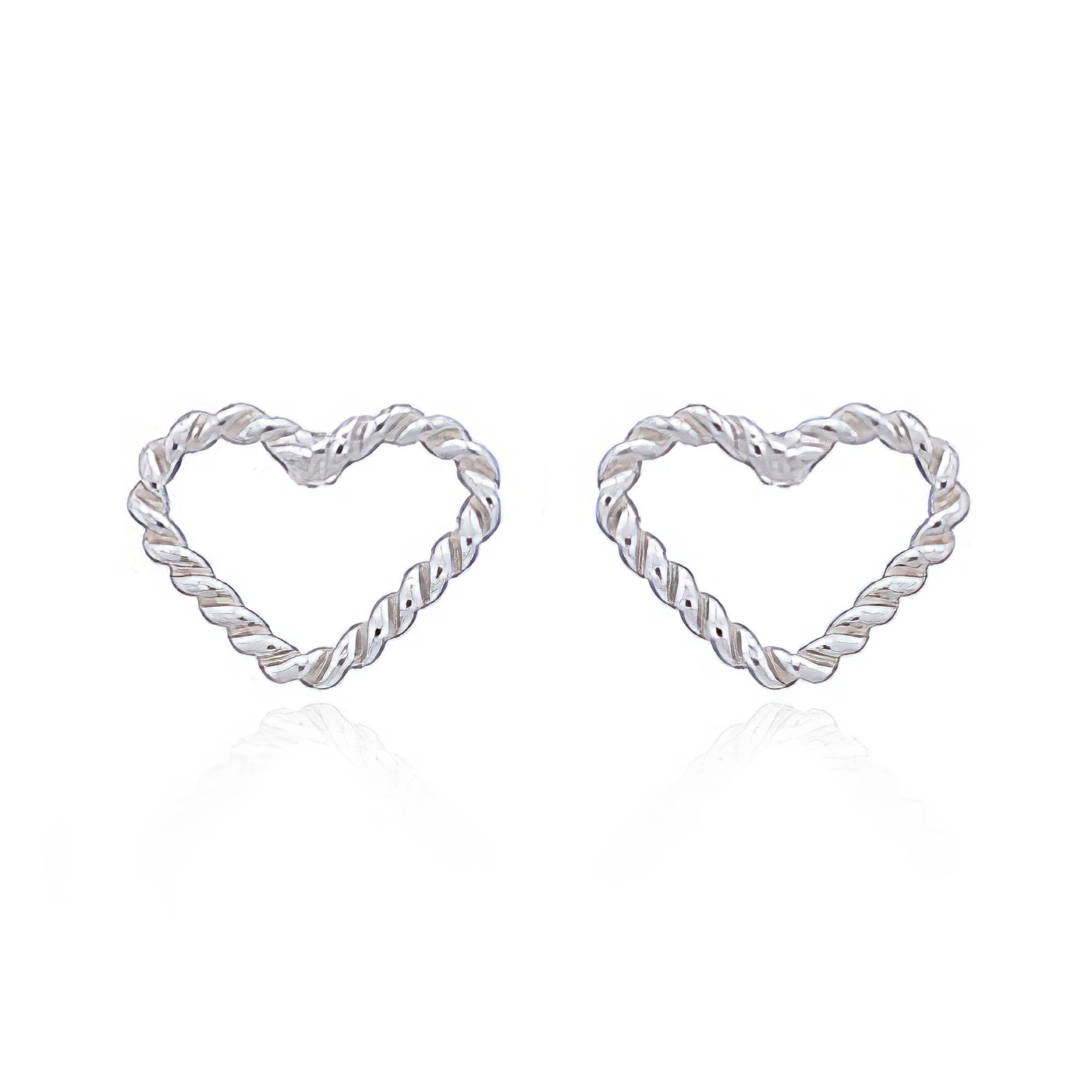 Twisted Wire Open Heart Silver Stud Earrings by BeYindi 