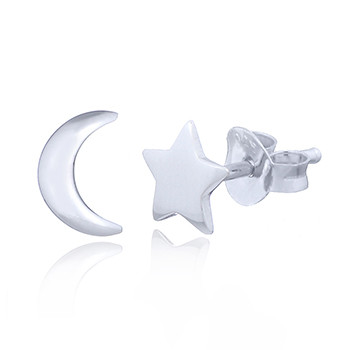Mismatched Crescent Moon Star Stud Earrings by BeYindi 