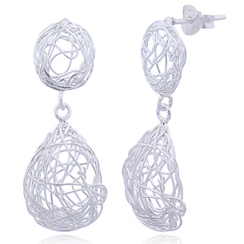 Silver Plated Teardrop Crochet Stud Earrings by BeYindi 