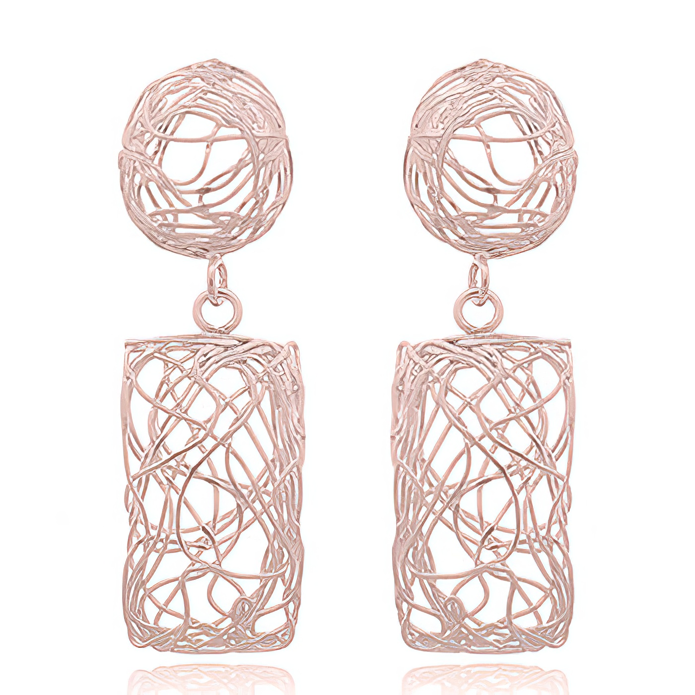 Rectangular Crochet Rose Gold Stud Earrings by BeYindi 