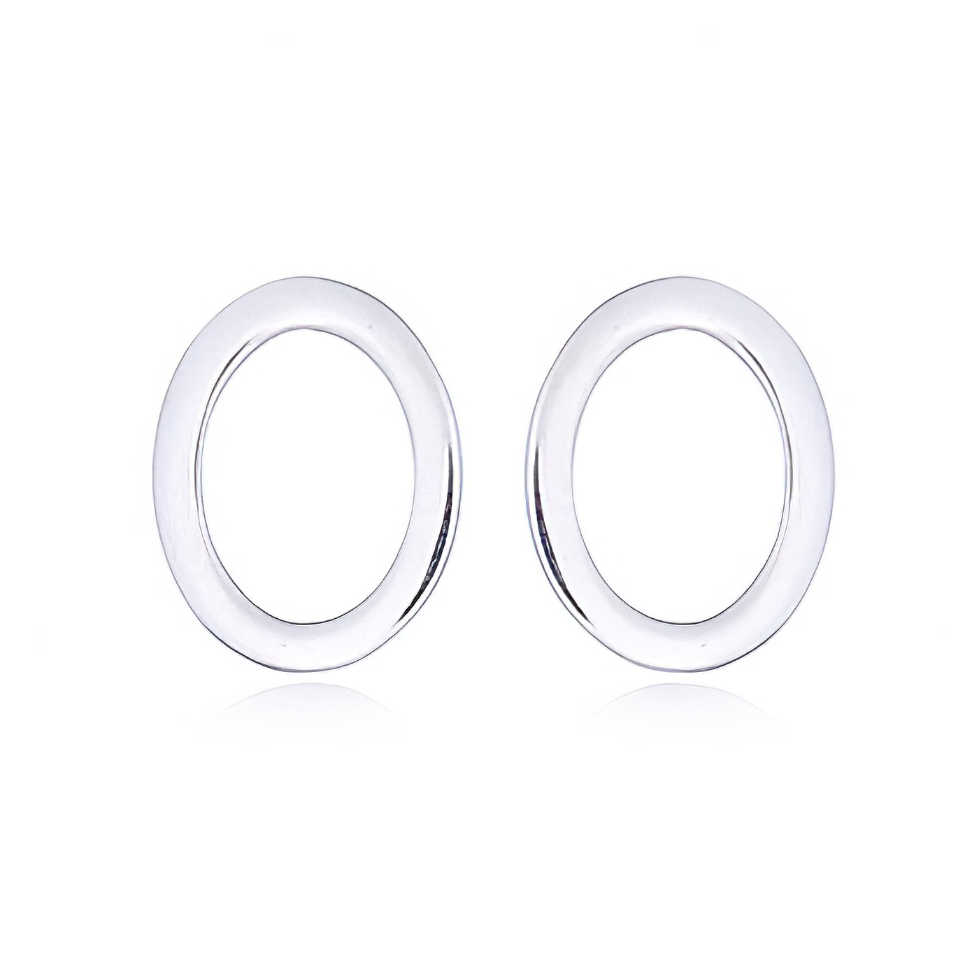 Oval Open High Polished Silver Stud Earrings by BeYindi 