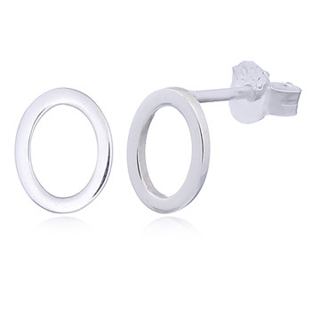 Oval Open High Polished Silver Stud Earrings by BeYindi 