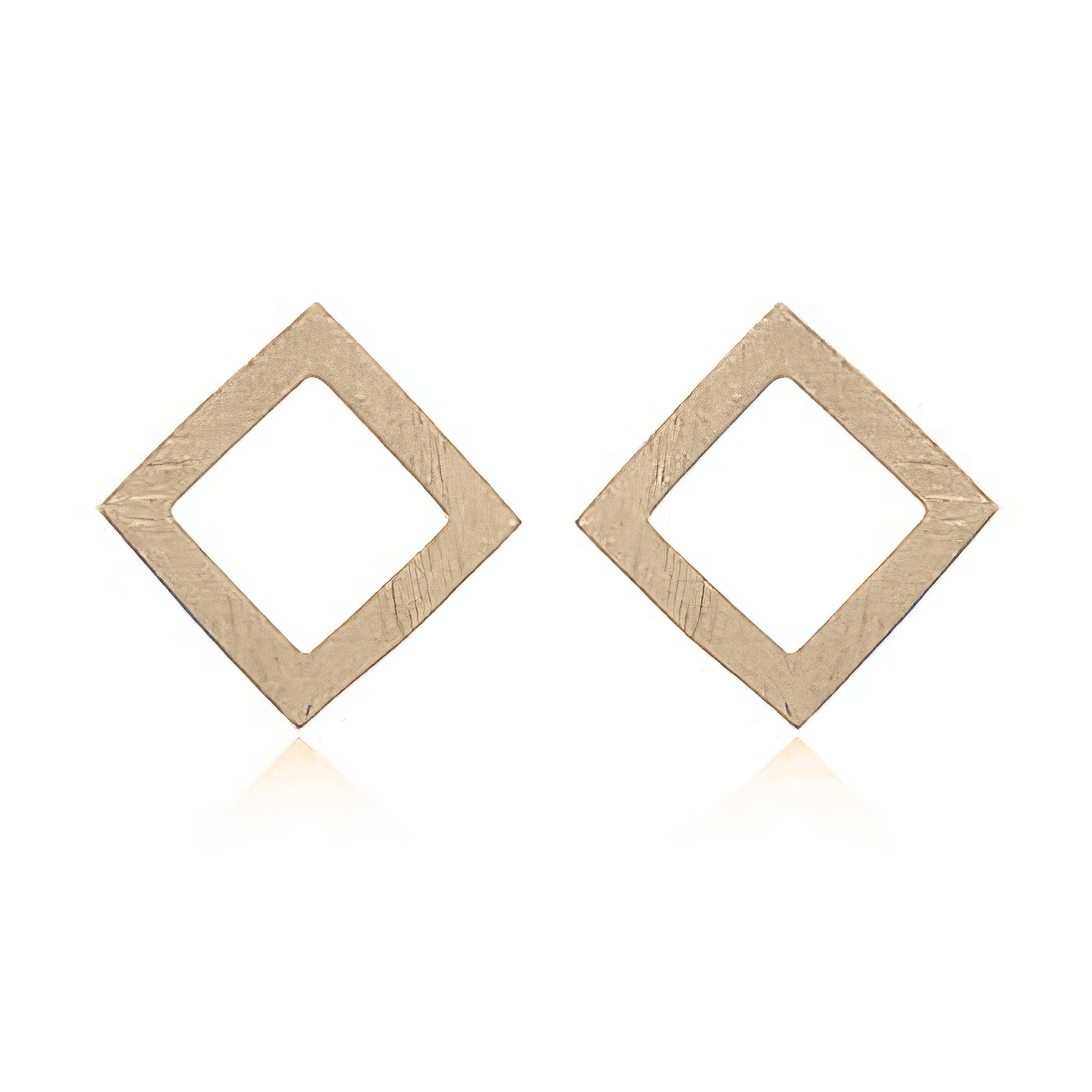 Brushed Yellow Gold Plated Open Square Stud Earrings by BeYindi 