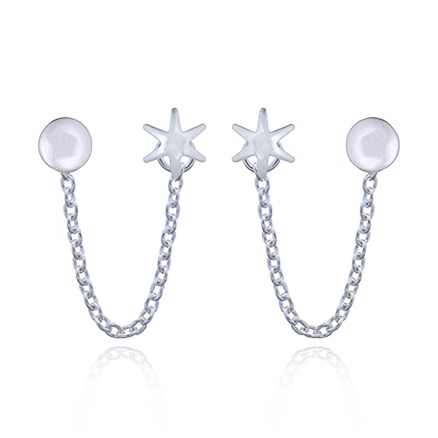 Double Stud Full Moon and Star 925 Earrings by BeYindi 