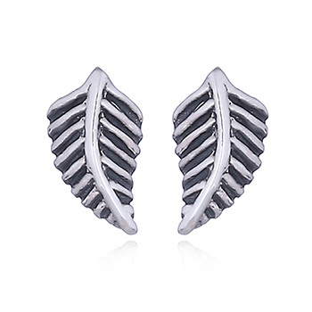 Curved Fern Stud Earrings in 925 Silver by BeYindi 