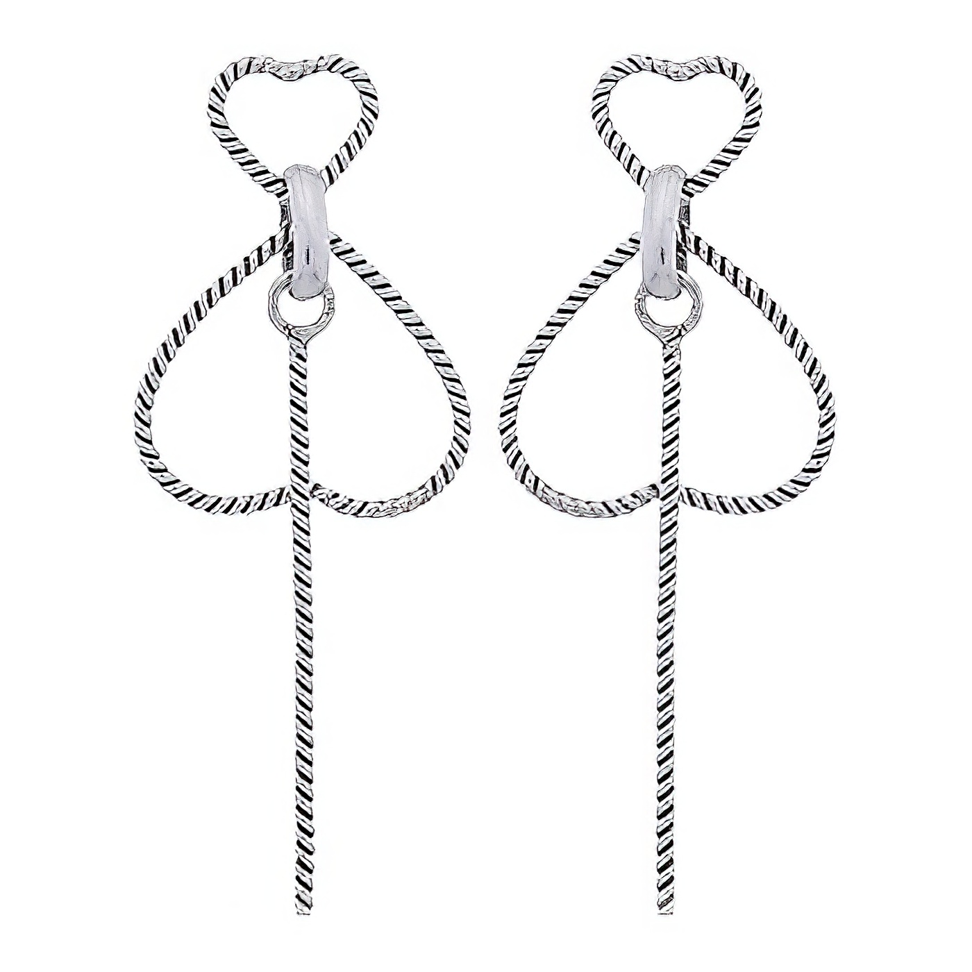Double Open Heart Silver Studs Twisted Rope by BeYindi 